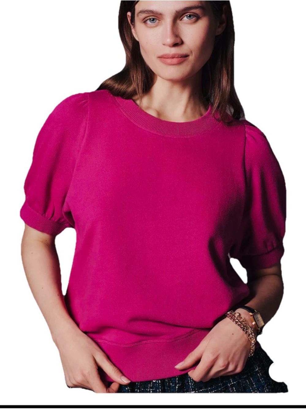 Maeve Anthropologie Puff Sleeve Sweatshirt Fuschia Size XS